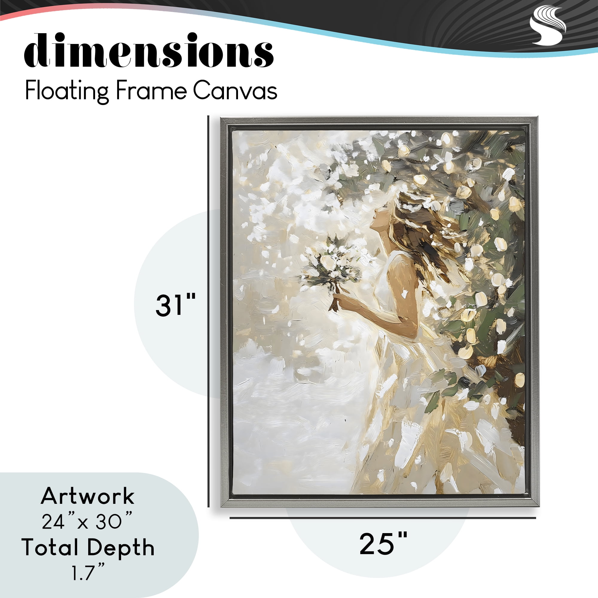 Soft White Snow Flurry Gray Framed Floater Canvas Wall Art, design by LSR Design Studio