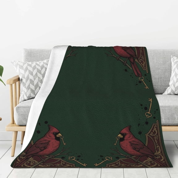 Cardinal Throw Blanket, Festive Wildlife Bird Pattern, Warm Plush Fleece, Unique Seasonal Gift, Bedding Decor 50x40