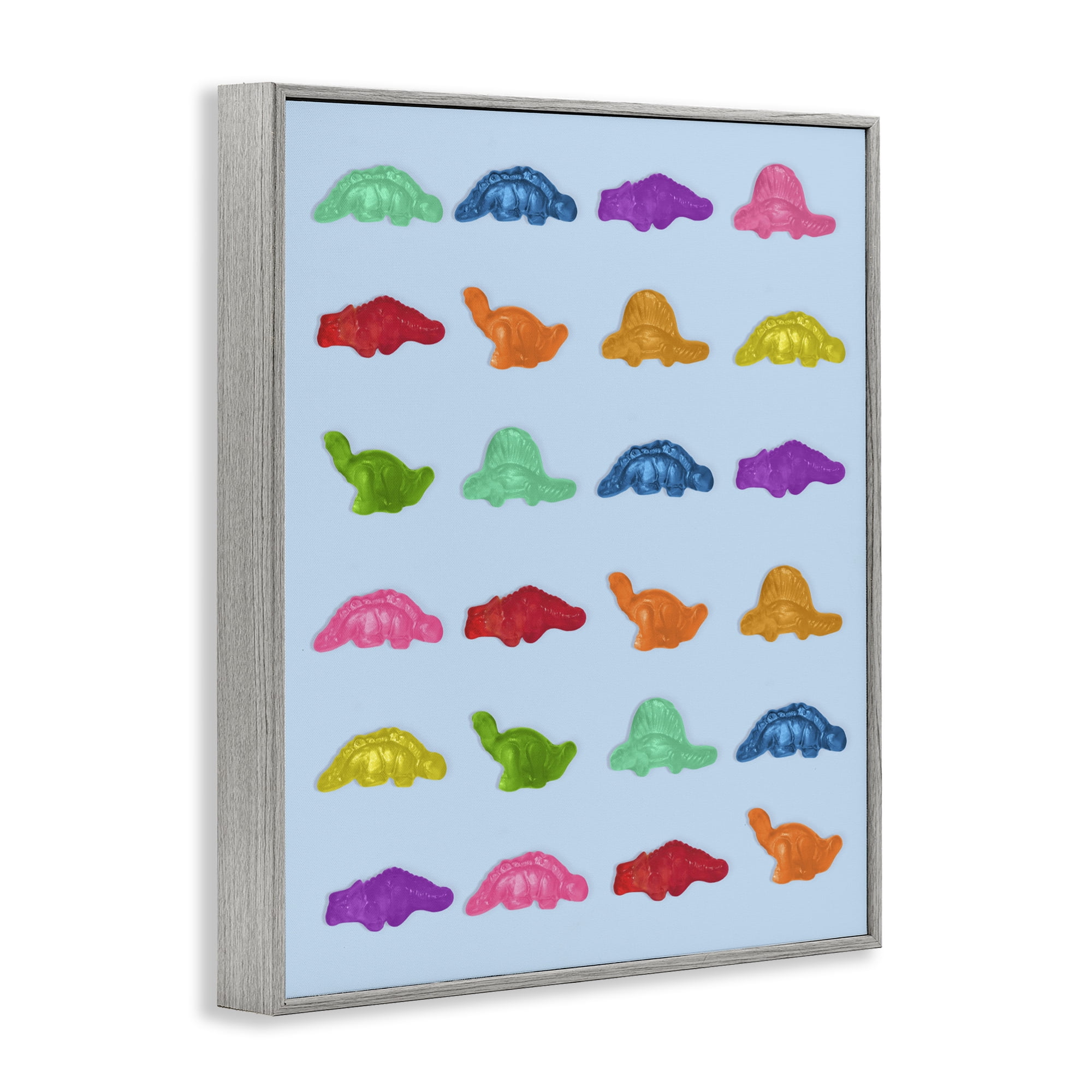 Stupell Industries Colorful Dinosaur Gummies Gray Framed Giclee Art, design by LISH Creative