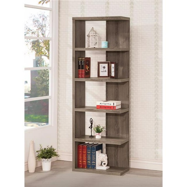 Bibliothèque en Bois Semi-Dosée Spacieuse, Gris
