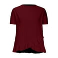 thumbnail image 5 of Ofertas Del Dia de Hoy Relampago QATAINLAV Women's Summer Casual Eyelet Flowy Tee Shirt Loose Fit Tiered Lace Short Sleeve Shirts Blouse Loose Fit Crewneck Beach Tops Wine S, 5 of 8