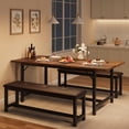 thumbnail image 3 of TROPOW Dining Table Set for 4-6, 3 Piece Large Extendable Kitchen Table Set for 6, Rectangle Kitchen Table Set with 2 Upholstered Benches for Apartment, Dining Room, Space Save, Retro Brown, 3 of 7