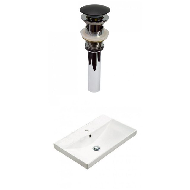 American Imaginations 23.86-in. W 1 Hole Ceramic Top Set In White Color - Overflow Drain Incl. AI-30861