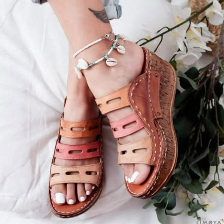 

Tangnade House Slippers for Women Fashion Wedges Open Toe Butterfly-Knot Beach Shoes Roman Slippers Sandals