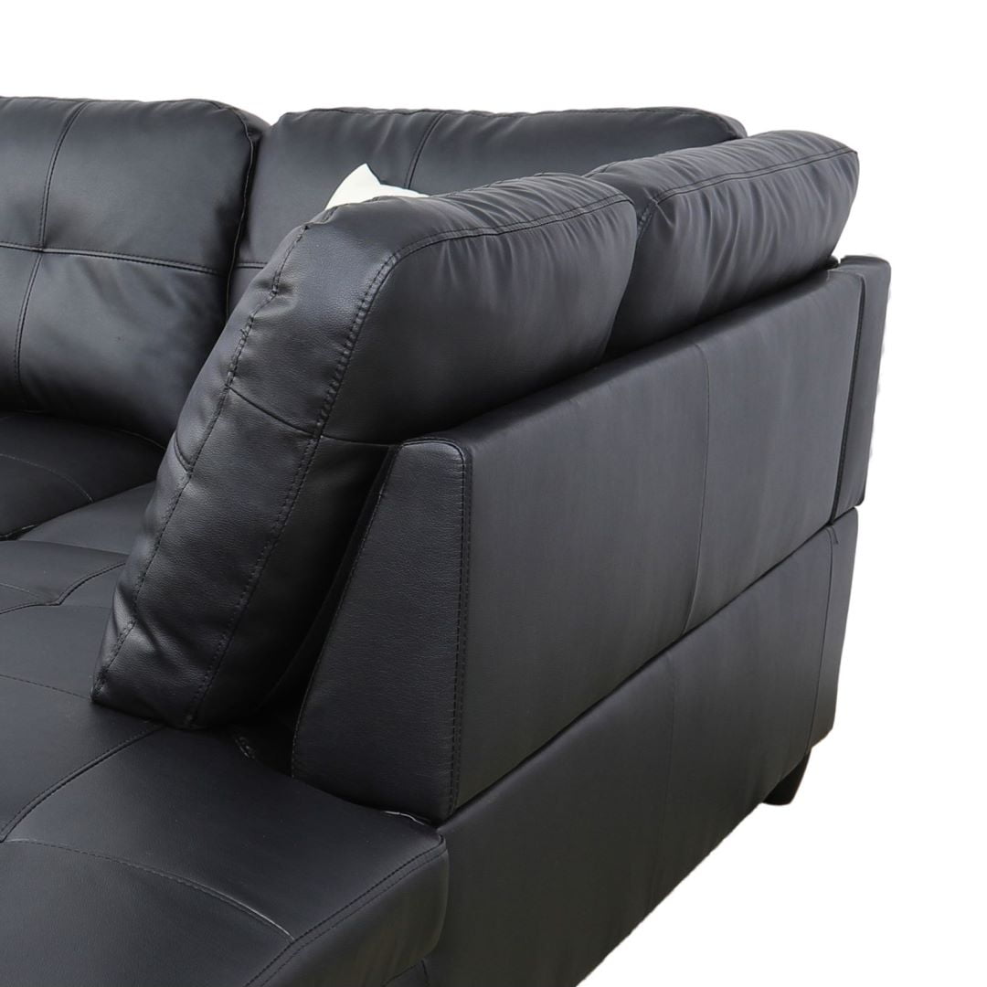 Hommoo Semi PU Leather Sectional Sofa, L Shaped Couch, Sectional Sofa Set for Small Space Living Room, Black(Without Ottoman)