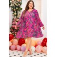 thumbnail image 6 of Women's Plus Size Rose Abstract Floral Print Pleated Dress with Puff Sleeves - [ZhiHiMeRi] | (US 14W-16W)1X, 6 of 12