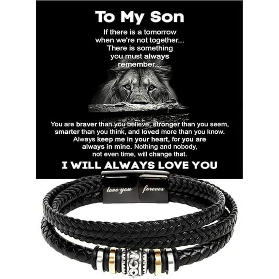 Beads Bracelet for Son from Father and Mother With Message Card and Gift Box, To My Son Bracelet Gift, Leather Bracelet Gift For Son, Wrist Band for Boys, Graduation Gift for Son