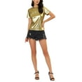 thumbnail image 2 of INSPIRE CHIC Women's Metallic Textured Short Sleeve Shiny Party Tops 3XL Gold, 2 of 6