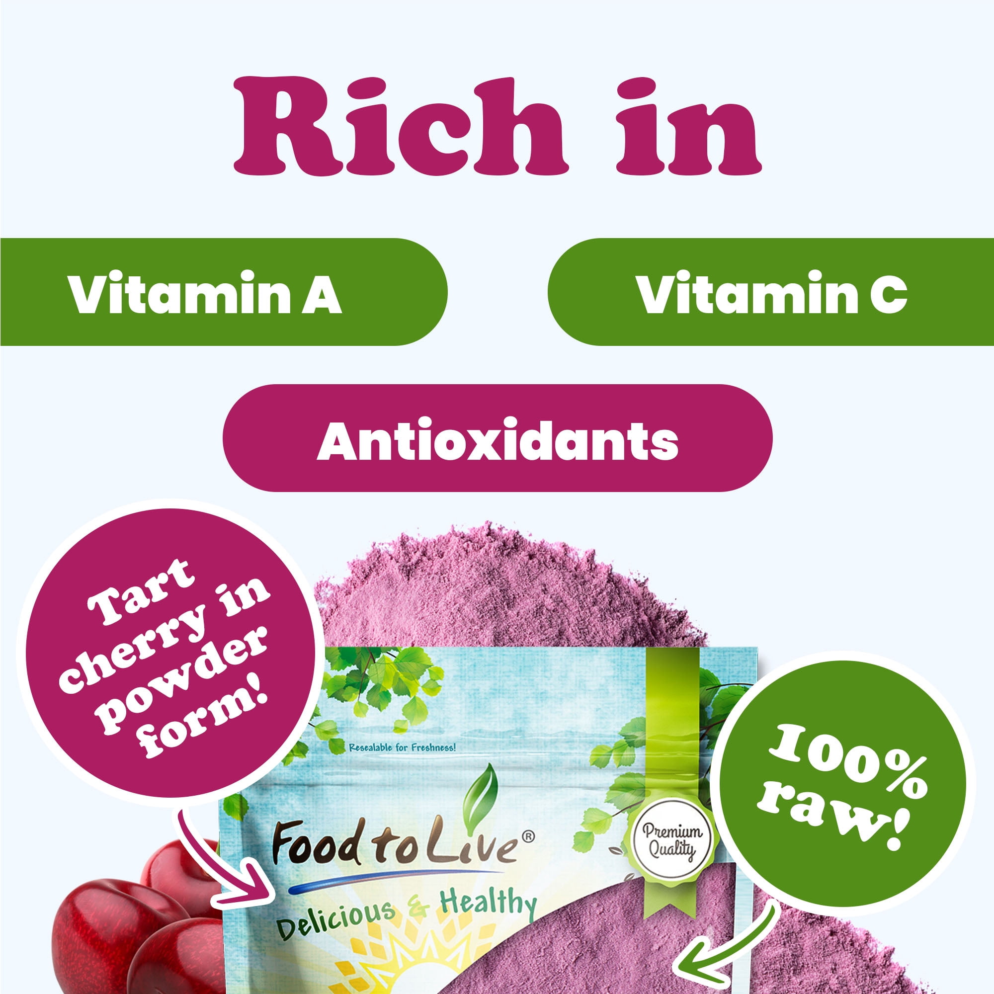 Cherry Juice Powder, 4 Pounds – High in Vitamins and Antioxidants, All Natural Superfood, Perfect for Smoothies, Shakes and Cooking, Vegan, Kosher, Bulk - by Food to Live
