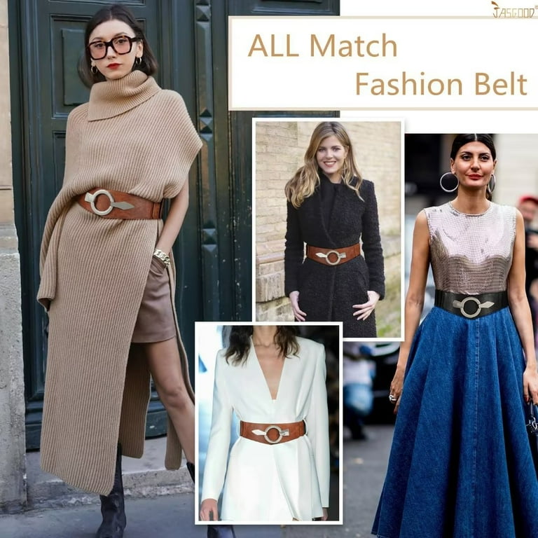 silver elastic belts for dresses Jasgood Women's Fashion Vintage Wide Elastic Stretch Waist Belt With Interlock Buckle Halloween Belt, Size: Medium, Silver