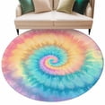 thumbnail image 2 of Colorful Tie Dye Large Round Rug 8 FT, Non Slip Living Room Area Carpet, Rainbow Ombre Abstract Pattern Art Washable Soft Circle Rug Non-Shedding Floor Carpet for Bedroom Office Dining Room, 2 of 9