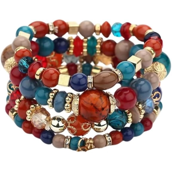 Zephyriana Bohemian Beaded Stretch Bracelet Set Boho Crystal Stacking Bracelet Holiday Beach Mother's Day Birthday Jewelry Gifts for Women Mom Grandma