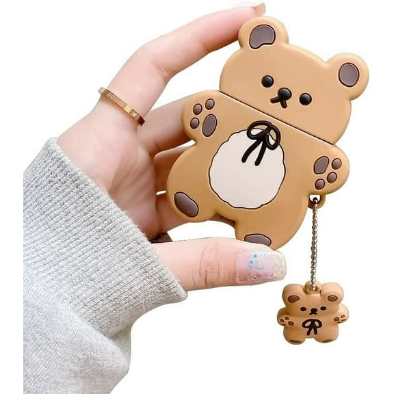 Compatible with AirPods Case with Girls Cute Bear Design Smooth Soft Liquid Silicone Anti-Fall Anti-Scratch Protective Cover Case for Airpods 2 &1,Cute for Airpods-White