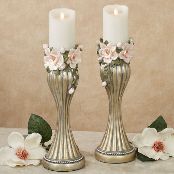 Magnolia Elegance Candleholders Champagne Gold Pair Champagne Gold Pair