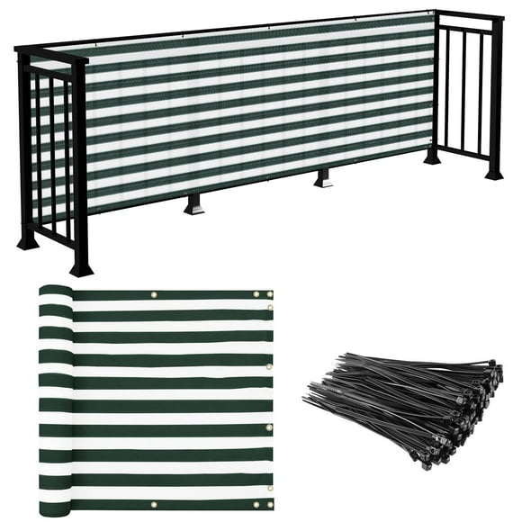 E&K Sunrise 3' x 28' Balcony Privacy Fence Screen Cover with Zip Ties Outdoor Screen Fence UV Protection for Deck Patio Backyard Apartment Pool Porch (Green White Strip)