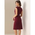 thumbnail image 3 of DARING DIVA Elegant Round Neck Cap Sleeve Belted Work Sheath Dresses M Burgundy, 3 of 6