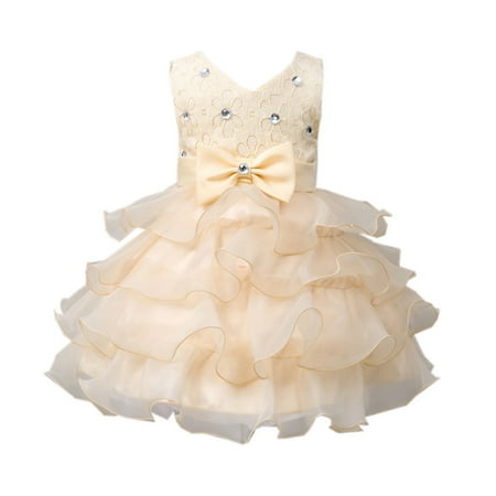 

EHTMSAK Newborn Infant Baby Tulle Tutu Dresses for Girls Bow Sleeveless Dress Summer Sundress Gold 0-24M M