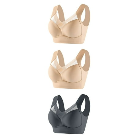 Arnsht 3Pcs Bras for Women No Underwire Push up Full Coverage Support Liftup Mesh Patchwork Hollow out Seamless Bralette Sexy Soft Comfort Everyday Bras L