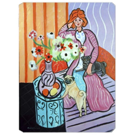 8 x 9.5 in. Lady with her Pug Mouse Pad, Hot Pad or Trivet