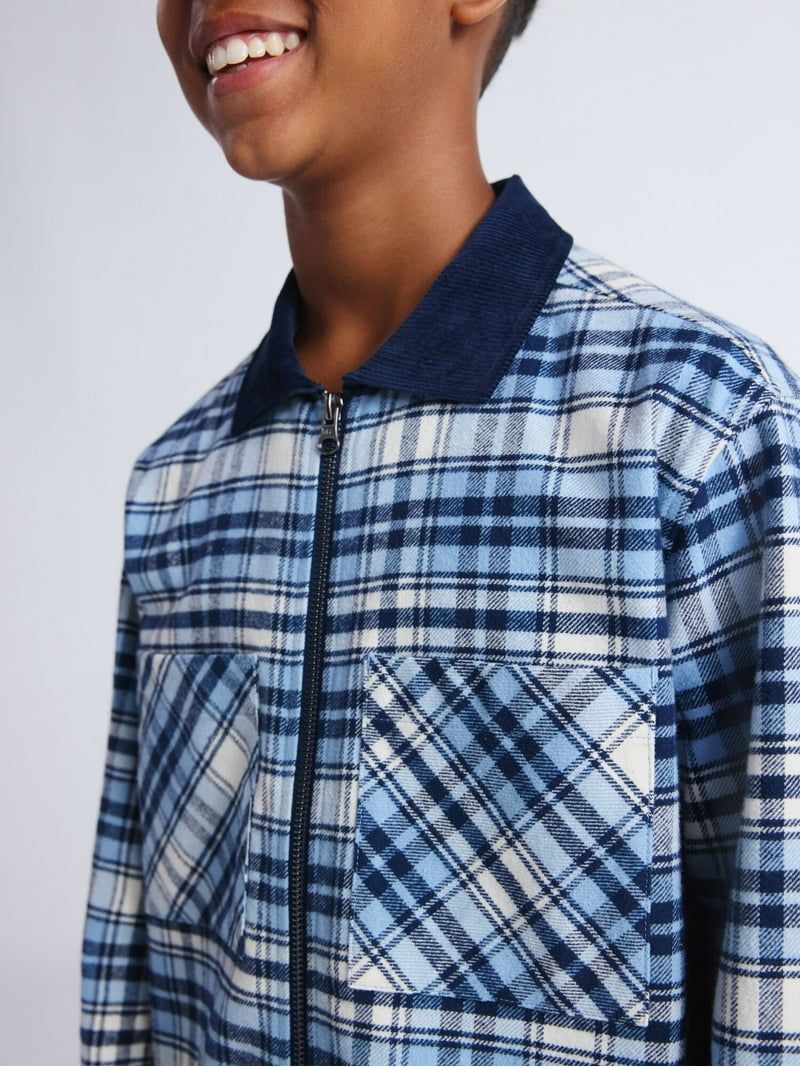 トップス Y-3 M CH3 WOOL FLANNEL HALF-ZIP TOP Men's Wool Blend Zip-front Timber Plaid Flannel Overshirt