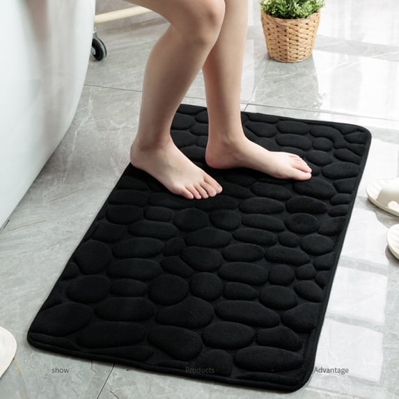Black Bathroom Rugs Memory Foam Bath Mats for Bathroom Floor Mats Cobblestone Non-Slip Bath Rug Water Absorbent Indoor Door Mat Outdoor Kitchen Rug Shower Mat,20" x 32"
