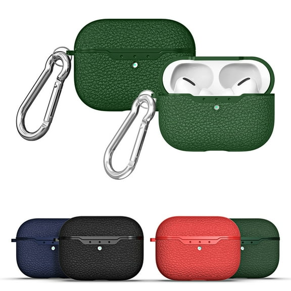 Dteck Case for AirPods Pro Case with Metal Keychain, Water-Resistant Lichee Pattern AirPods 3 Case [Front LED Visible] Silicone Shockproof Cover Support AirPods Pro Case Wireless Charging, Green