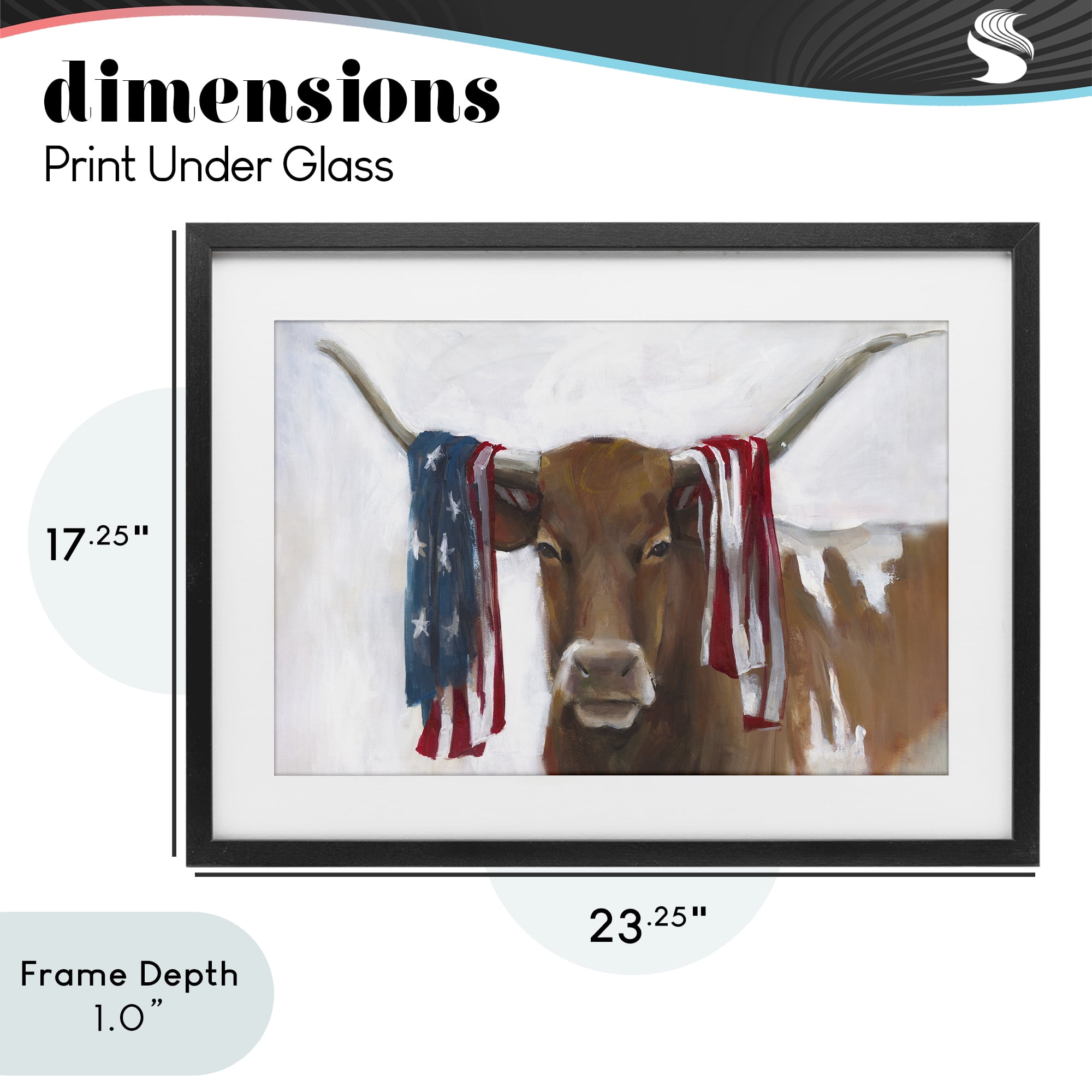 Stupell Industries Patriotic Longhorn with Flag Black Framed Print Under Glass, design by White Ladder