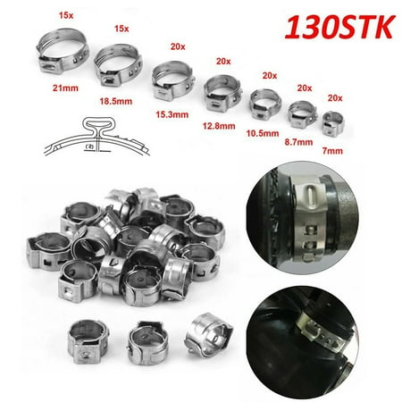 

130PCS Single Ear Stepless Hose Clamp Stainless Steel+Pincer Crimper Tool Kits