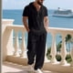 thumbnail image 4 of Ceisia Men's Loose Fit Cotton-Linen Like 2-Piece Set Hooded Short Sleeve Shirt with Elastic Waist Wide Leg Pants Gifts, 4 of 9