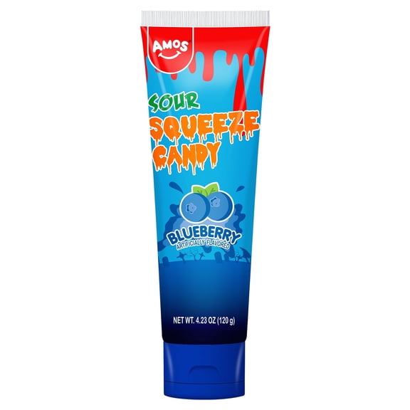 Amos Sour Liquid Candy Sour Squeeze Candy, Blueberry Flavor Fat-Free 4.23 oz(1 Pack)