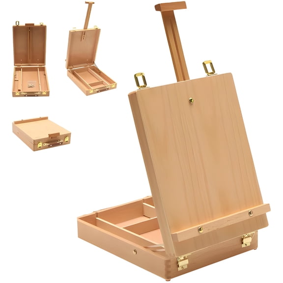 Adjustable Wooden Tabletop Easel with Storage Drawer, Desktop Sketch Box Easel for Painting Drawing Art Display