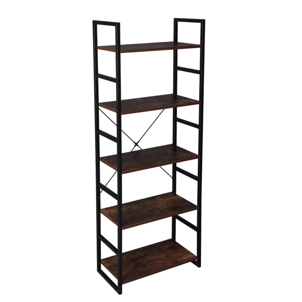 Kepooman 5-Tier Industrial Bookcase and Book Shelves, Vintage Wood and Metal Bookshelves, Retro Brown Kepooman 5-Tier Industrial Bookcase and Book Shelves, Vintage Wood and Metal Bookshelves, Retro Brown