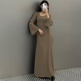 thumbnail image 4 of Women's Scoop Neck Lace Up Ribbed Maxi Dress Knit Flare Sleeve Bodycon Dress Loose Casual Long Dresses, 4 of 11