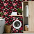 thumbnail image 4 of Boho Peel and Stick Wallpaper 17.7in x 9.8ft Red Pink Floral Green Leaves Black Contact Paper Vinyl Waterproof Self Adhesive Wall Paper for Bedroom Shelf Cabinet Renter Friendly, 4 of 8