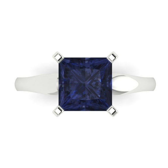 2.5 ct Princess Cut Simulated Blue Sapphire Solitaire Engagement Ring for Women in 18K White Gold