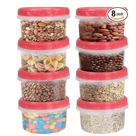 8 Ounce reuseable small plastic freezer storage container jars with screw lid for food snacks lunch(8Pcs, Red)