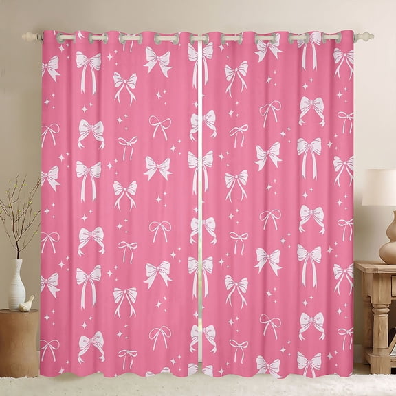 jejeloiu Kawaii Bow Tie Black Out Curtains,Cartoon Stars Print Curtains Pack of 2 (42x63 Each) For Girls Teens