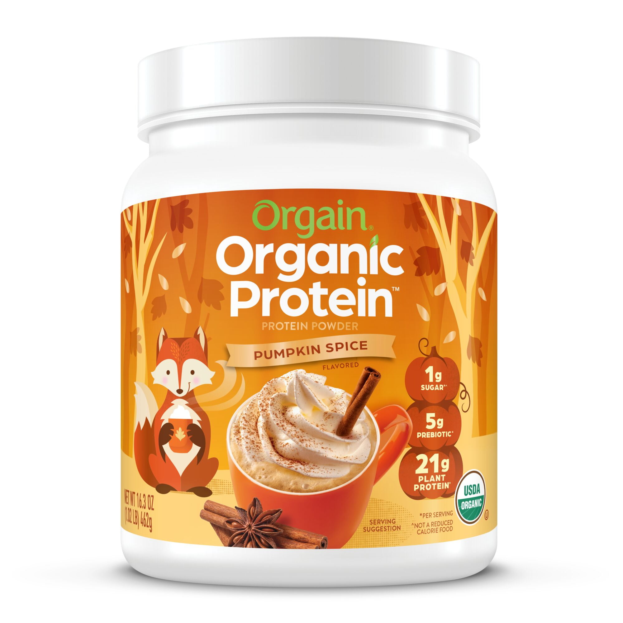 Orgain Organic Plant-Based Protein Powder, 21g Protein, 16.3 oz, Pumpkin Spice