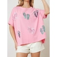 thumbnail image 5 of Elippeo Women Summer Basic T-Shirt Casual Sequin Flip Flop Print Loose Short Sleeve Tops for Streetwear Aesthetic Grunge Clothes, 5 of 10