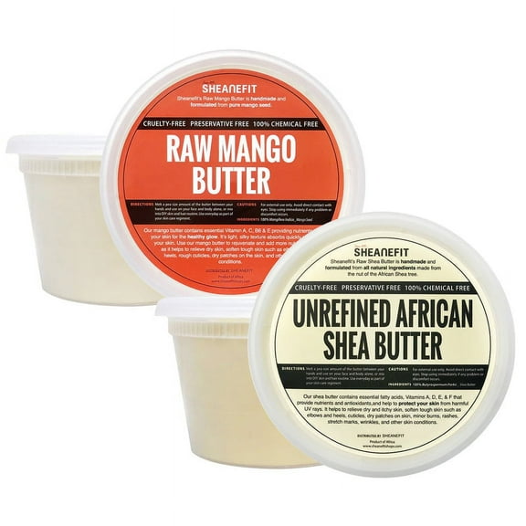 Sheanefit Unrefined Ivory Shea Butter, Raw Mango Butter Set - 16oz