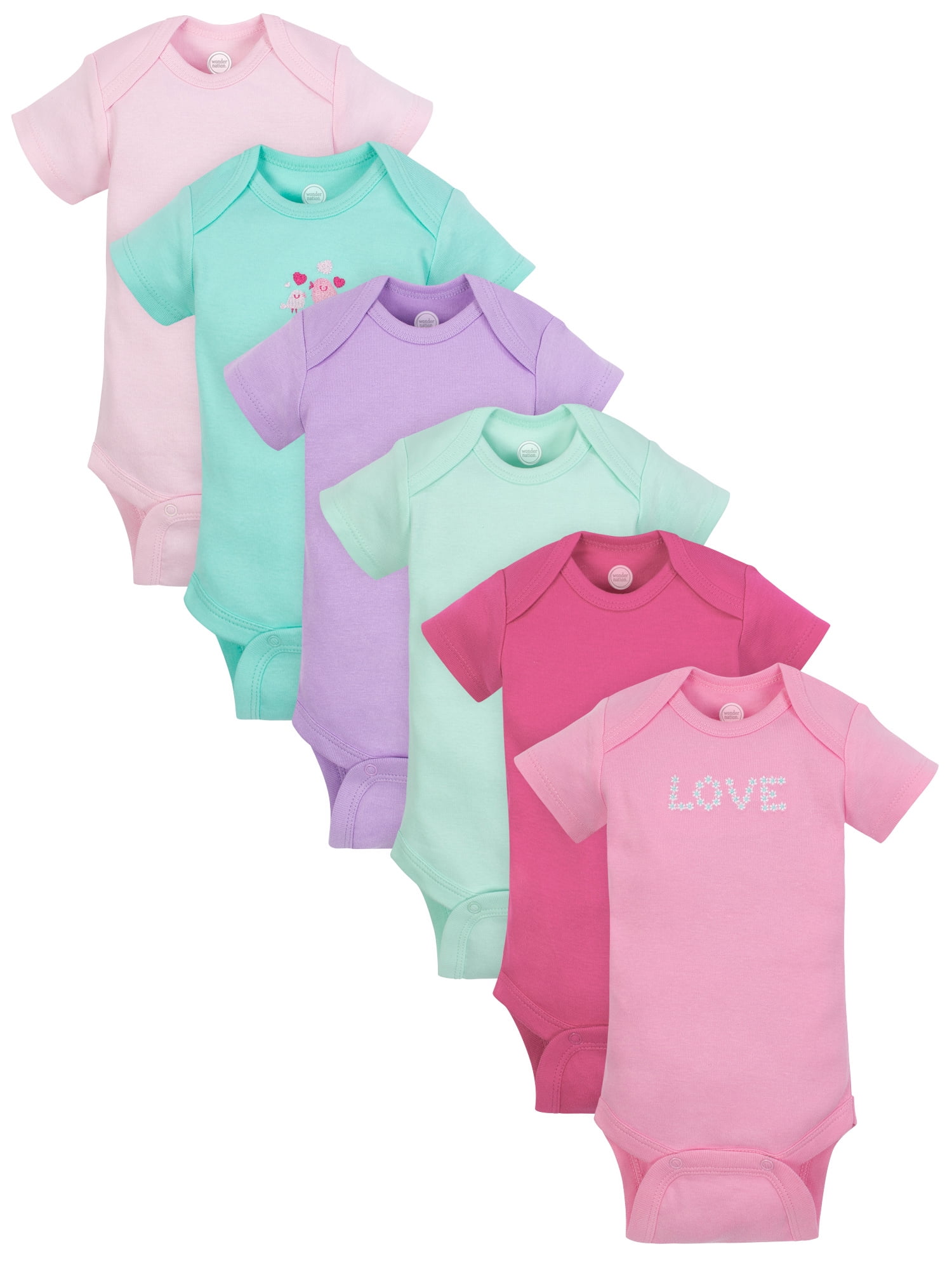 Wonder Nation Short Sleeve Bodysuits, 6pk (Baby Girls) - Walmart.com