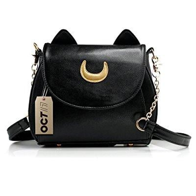 Black Messenger Shoulder Bag oct 17 women luxury handbag shoulder bag moon tote cross body lady kitty cat ears faux leather messenger satchel tote purse - black ()