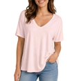 thumbnail image 4 of HuangHuanChen Women's Short Sleeve T Shirt V Neck Oversized Tshirt for Women Casual Loose Fit Basic Tee Solid Color Tshirt Shirt Pink M, 4 of 7