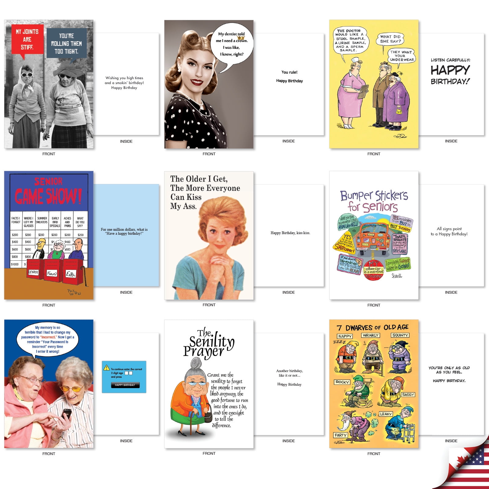 NobleWorks 36 Assorted Box Set Funny Birthday Greeting Cards w/5 x 7 Inch Envelopes (36 Designs, 1 Each) Bday Getting Old AC10798BDG-B1x36