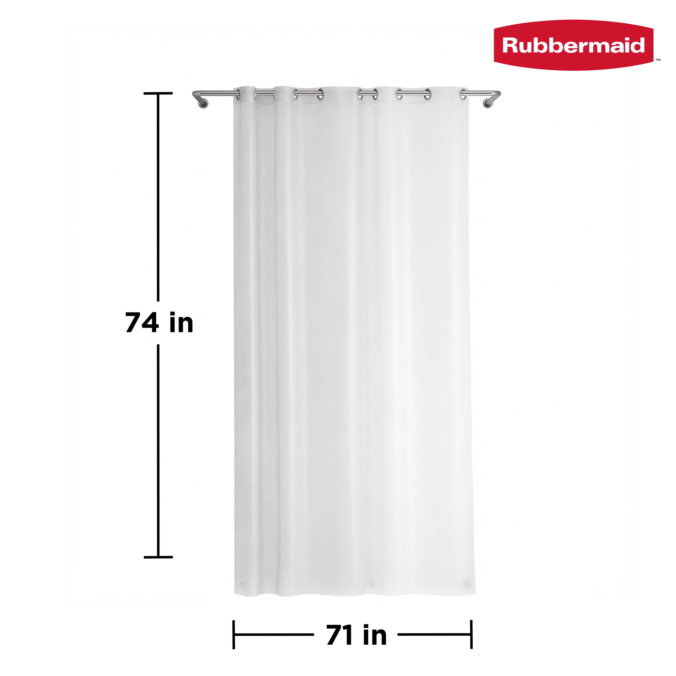 Rubbermaid Frosty No Hook 3-in-1 Waterproof Heavyweight PEVA Instacurtain Shower Curtain with Weighted Magnets and Rustproof Gray Rings, 71” x 74”