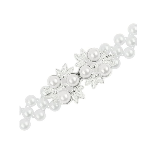 Crystal & Pearl Embellished Women\'s Belt - Silver ANNULOYA Wide Pearl Belts Gift for Women Wedding Stretchy  main image 3