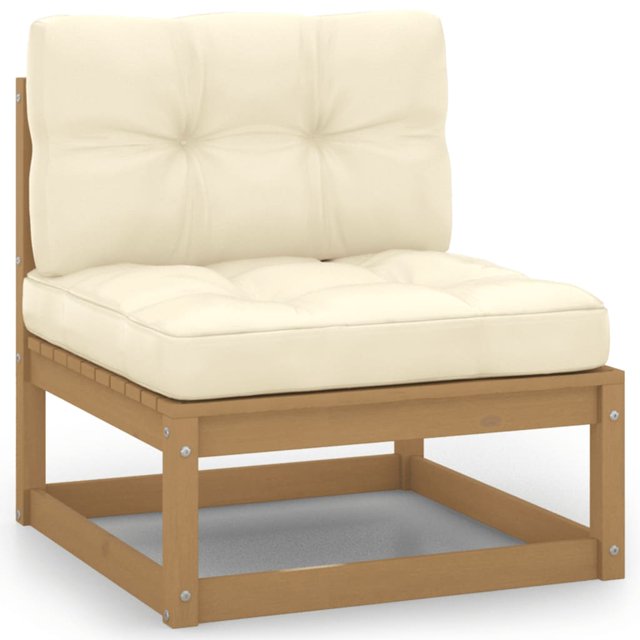 vidaXL Garden Middle Sofa with Cream Cushions Solid Wood Pine