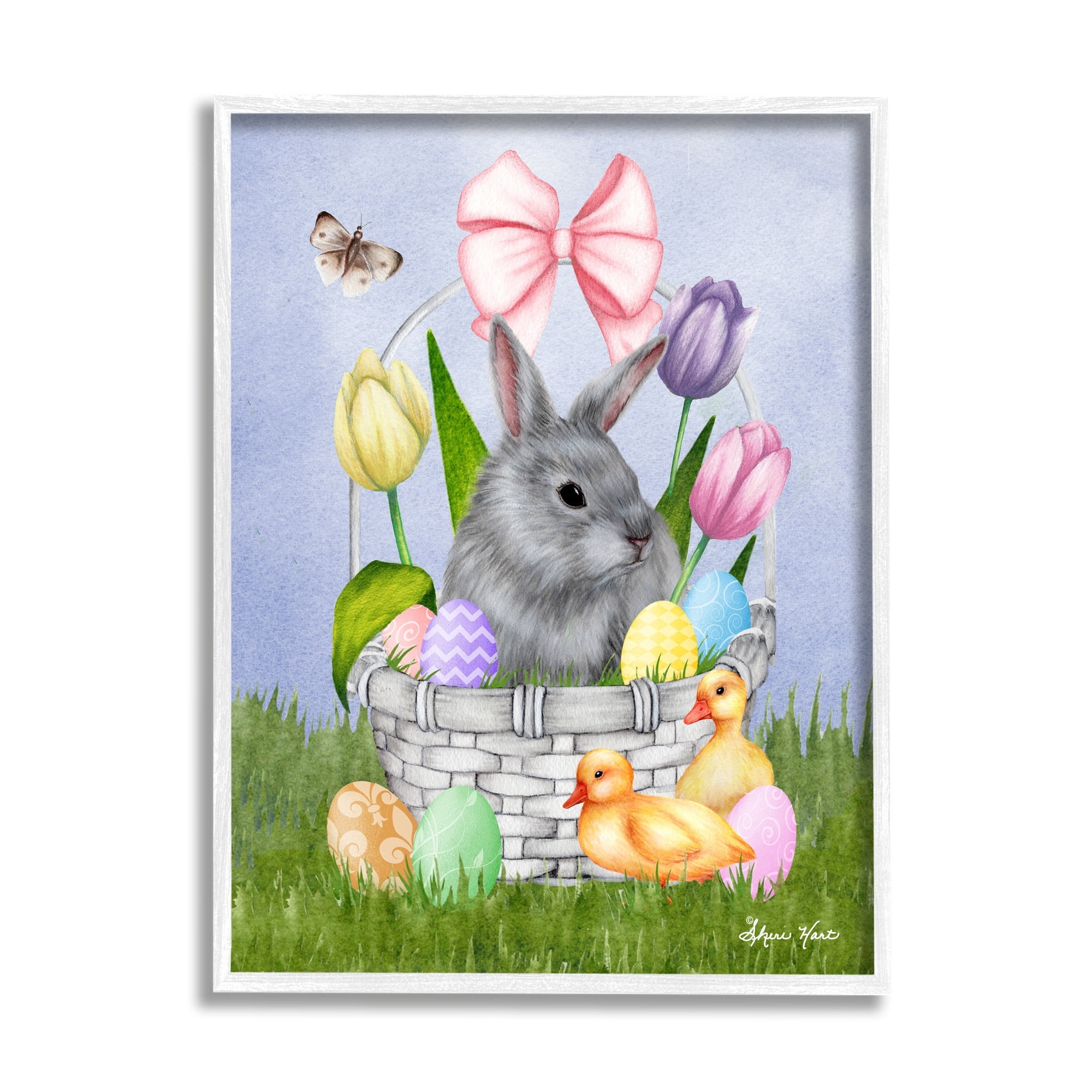 Stupell Industries Pastel Bunny Rabbit Basket Easter Egg Baby Chicks,11 x 14, Design by Sheri Hart