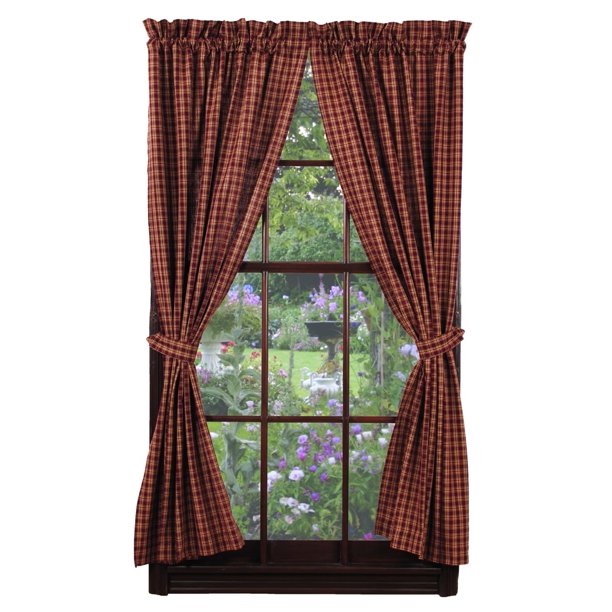 Cambridge Wine Burgundy Panel Window Curtains Pair 72x84 Total 2 Inch Rod Pocket Walmart Com