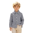 thumbnail image 4 of Tiijoy Kids Long Sleeve Striped Shirt Boys Girls Button Down Shirt Top, Navy, Sizes 4-13, 4 of 5